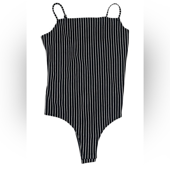 BCBGeneration Womens Black Striped Bodysuit NWT Size M - Picture 2 of 7
